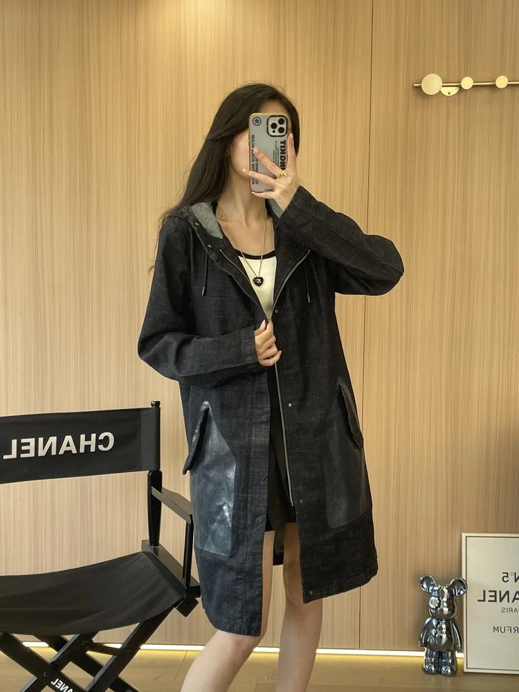 1686-原单日系风中长款连帽牛仔夹克外套