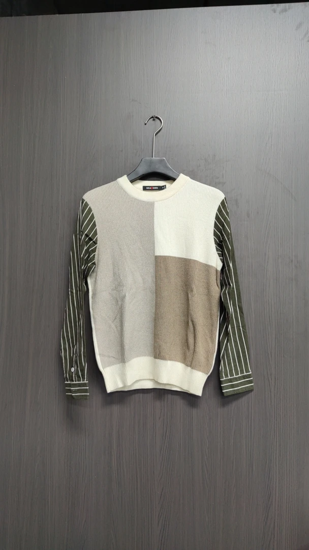 27198-拼接时尚圆领针织长袖上衣