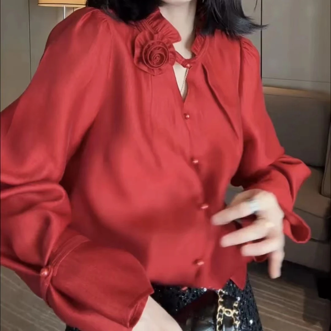 显瘦气质衬衣长袖时尚洋气小众设计感荷叶边