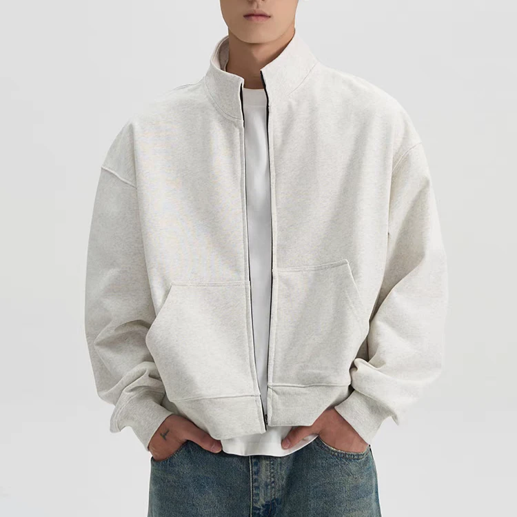 短款开衫立领卫衣男秋冬潮牌高级感美式cleanfit正肩夹克外套