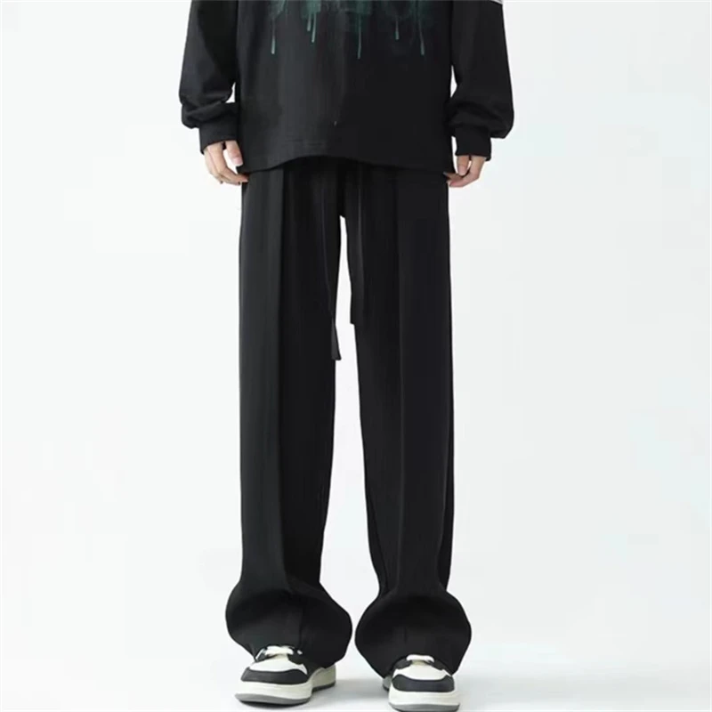2023新款纯黑西裤男垂感高级感oversize直筒裤子松紧腰休闲西装裤