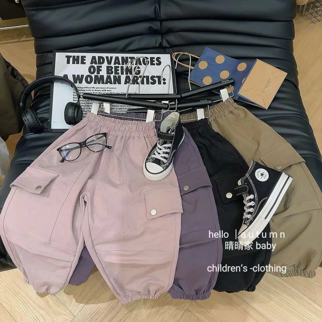 儿童韩版秋季工装裤长裤洋气休闲裤男女童宽松裤束脚裤中小童裤子