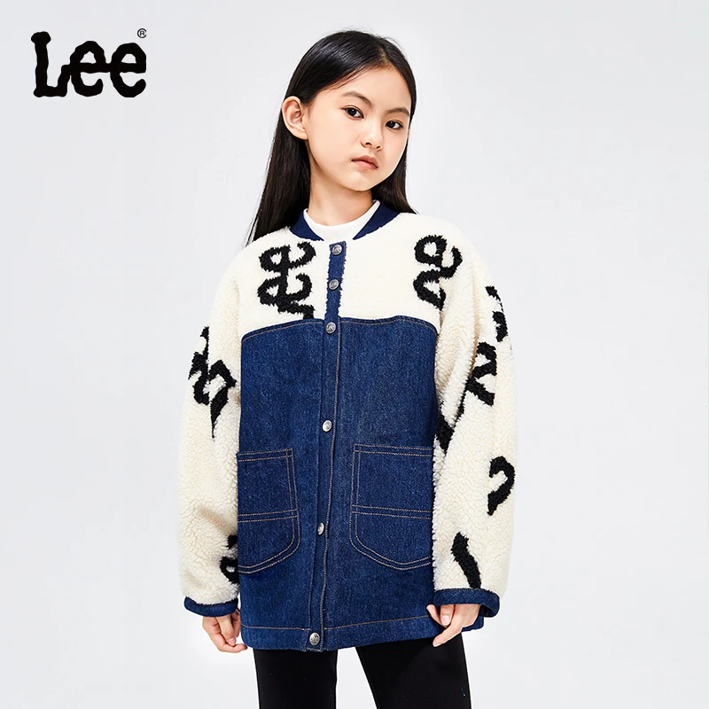 LEE儿童秋冬夹棉牛仔外套女中大童羊羔毛拼接夹克潮LK22FWGT0009