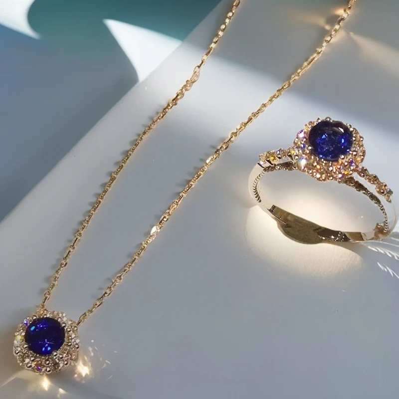 铜合金合成锆石项链 镀k金轻奢高级感项链戒指耳钉精美锁骨链百搭