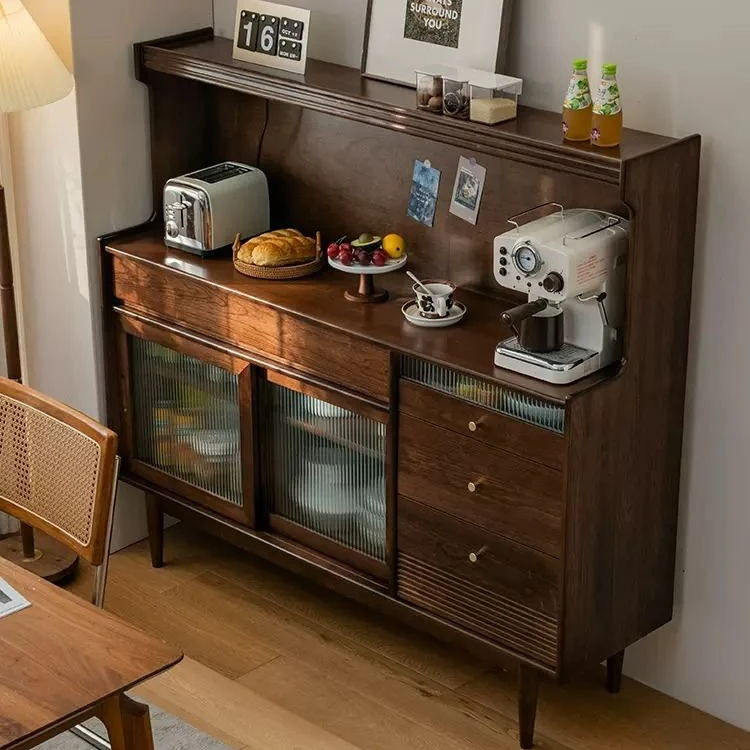 实木黑胡桃色餐边柜家用咖啡柜置物储物柜客厅收纳柜厨房柜子