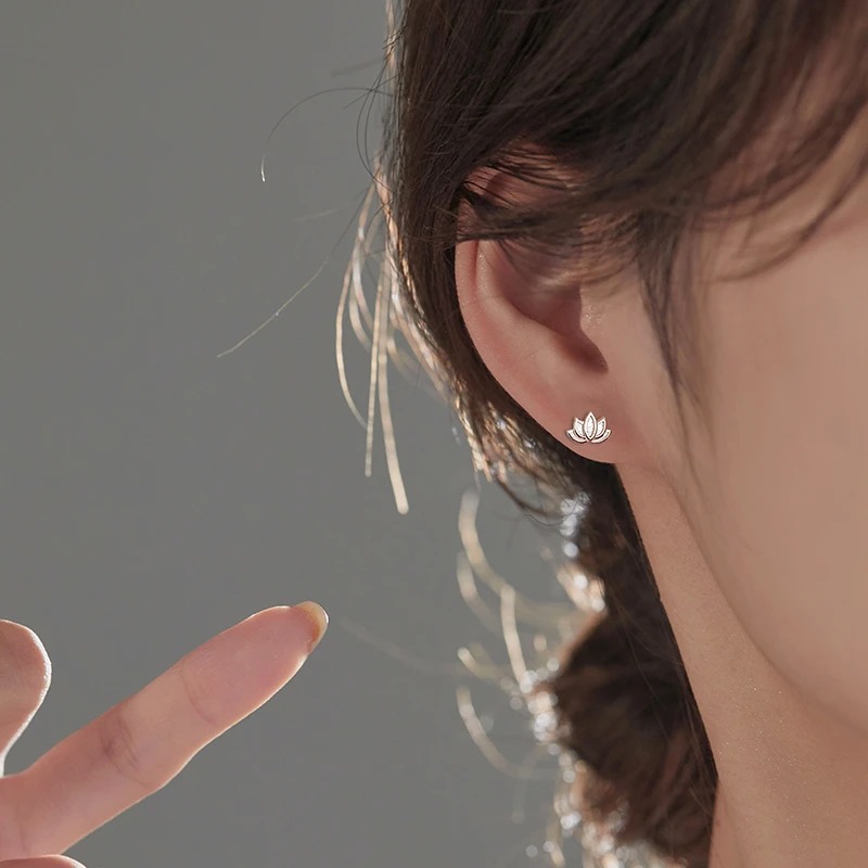 925银玻璃耳饰 925银莲花耳钉耳环养耳洞设计感小众圆脸显瘦耳饰