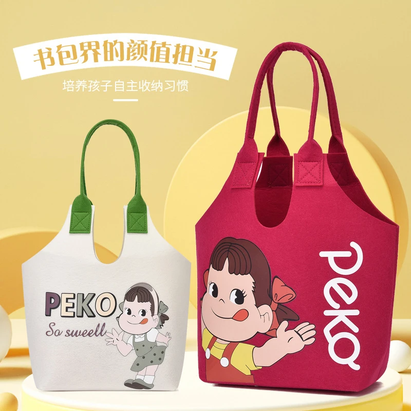 毛毡包新款百搭收纳包大容量儿童手提包便捷购物袋可爱卡通手提袋