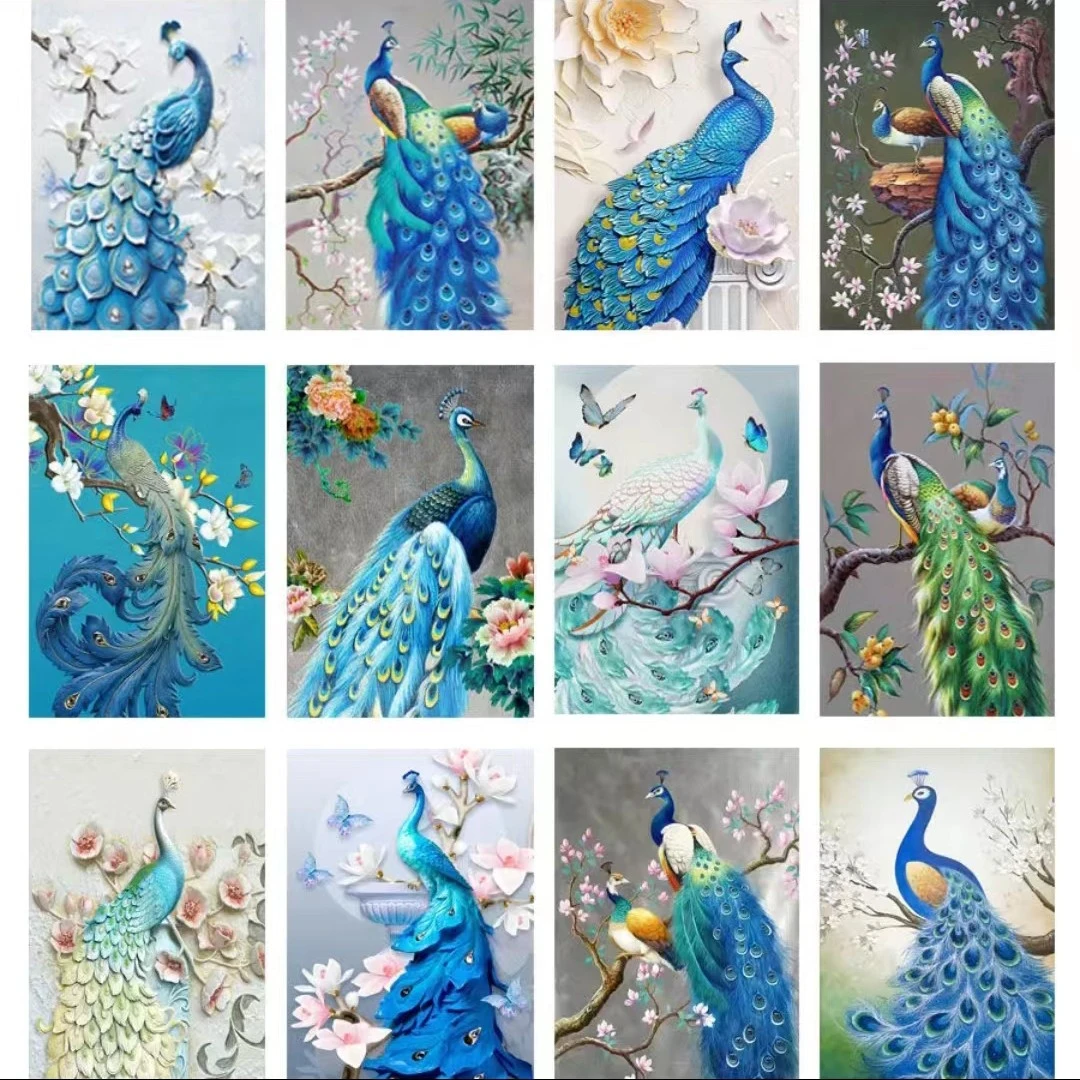 加厚亚麻布孔雀手工DIY手工品材料收纳篮长方形底布画布编织布料