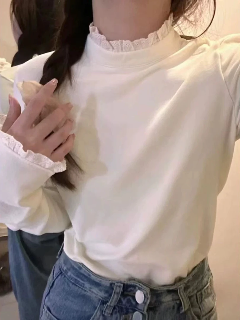 米蓝家名殿好品质蕾丝花边保暖拜尔绒高弹打底衫8990