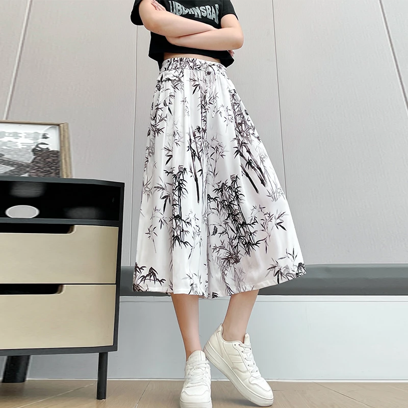 夏季高腰百搭大码半身裙裤女2024新款宽松八分裤垂感感裤裙