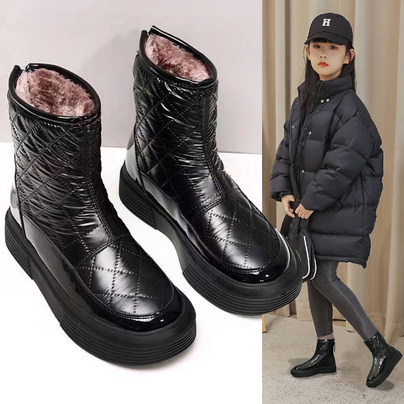 女童雪地靴2025新款儿童洋气棉靴冬季中大童加绒加厚棉鞋保暖靴子