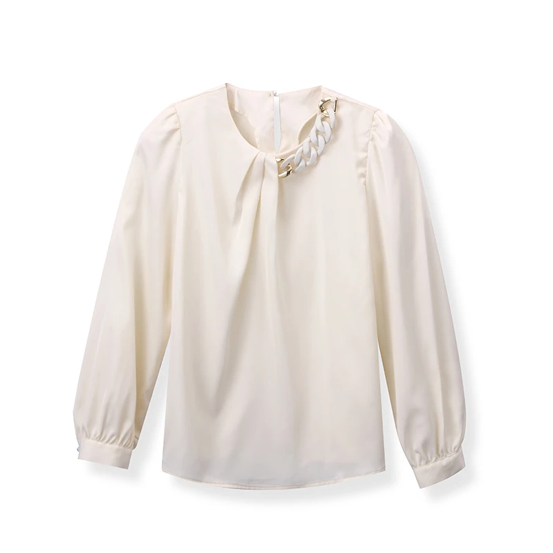 【FEI FEI】HC7703 缎面小衫设计感链条褶皱泡泡灯笼袖上衣