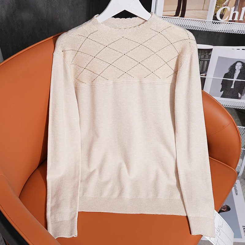 【金哥专属】70011-1 ：花边秋冬季菱形格内搭长袖针织衫