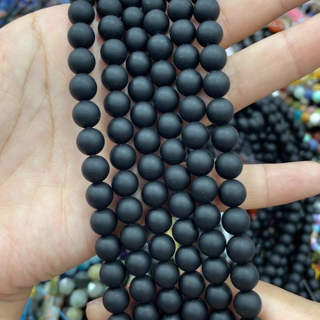 长石玉珠宝半成品合金磨砂黑马8mm