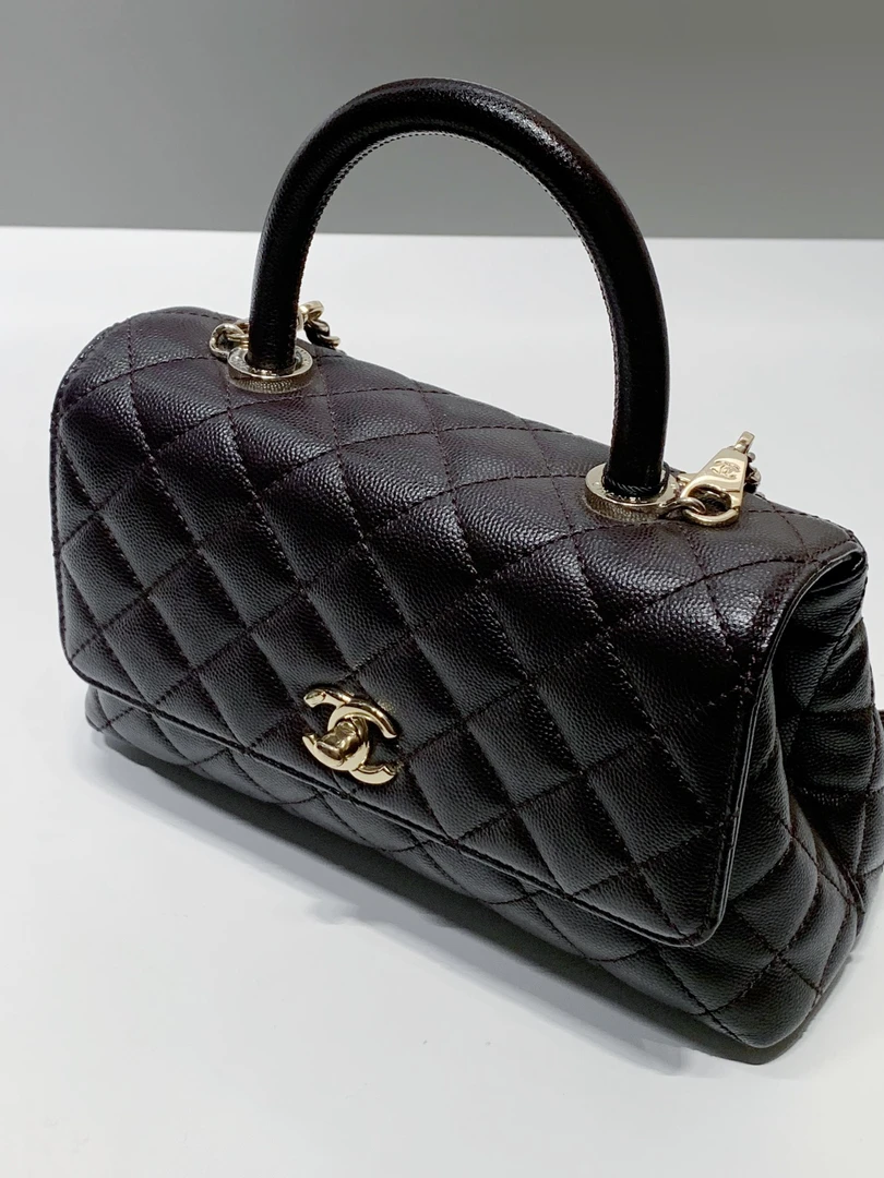 99新 Chanel/香奈儿 棕金荔枝纹cocohandle小号芯片10453080JL