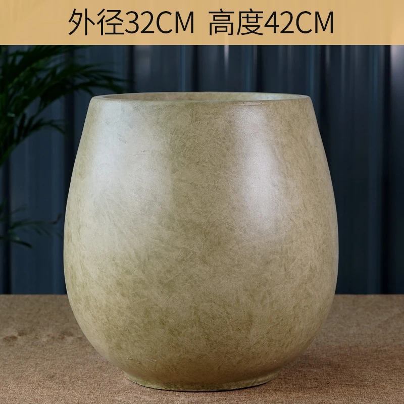 北欧圆形镁泥复古盆圆口径鼓盆创意简约个性客厅阳台室内落地盆栽
