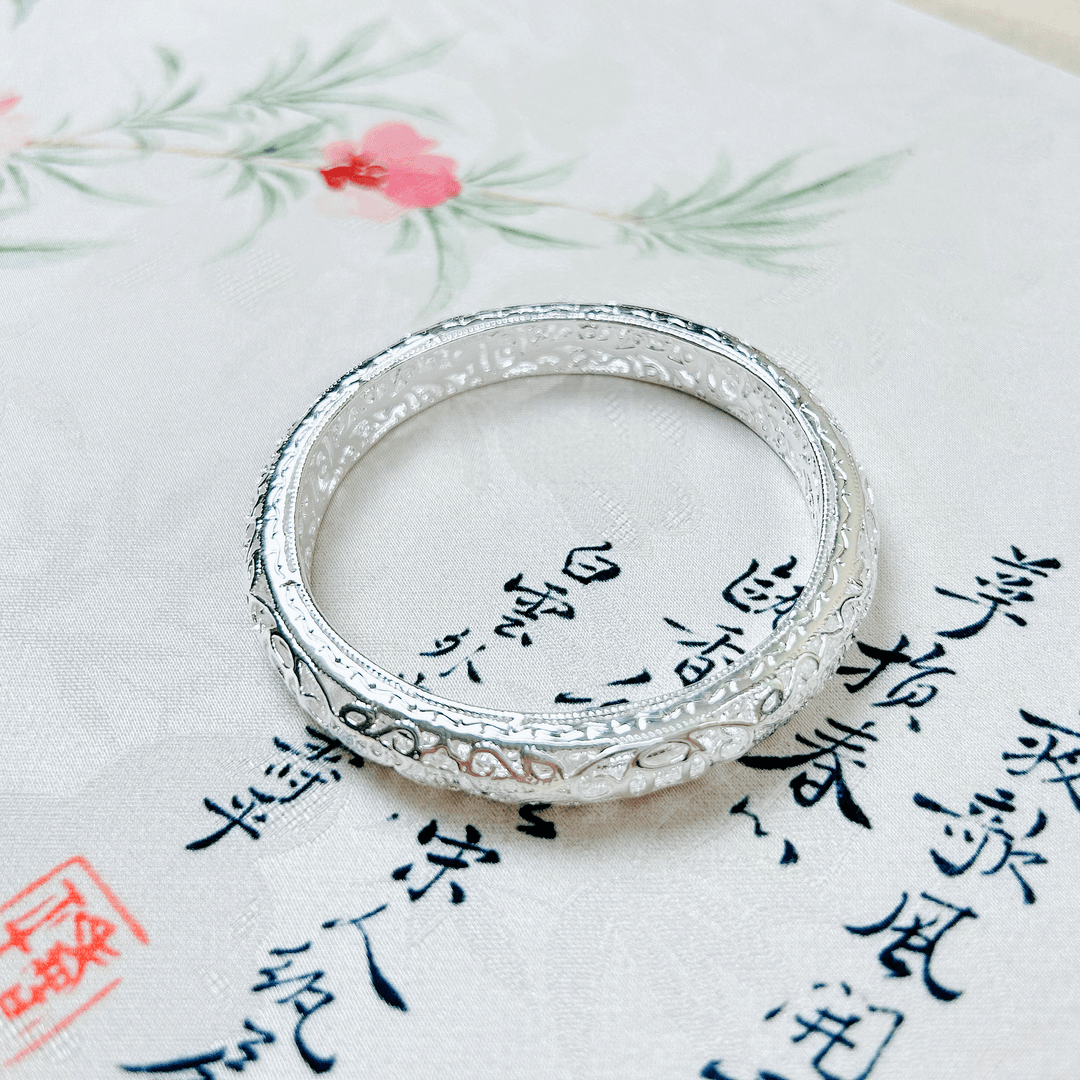 足银手镯 822宫廷风镂空雕花闭口款纯银手镯手工设计民族风银镯