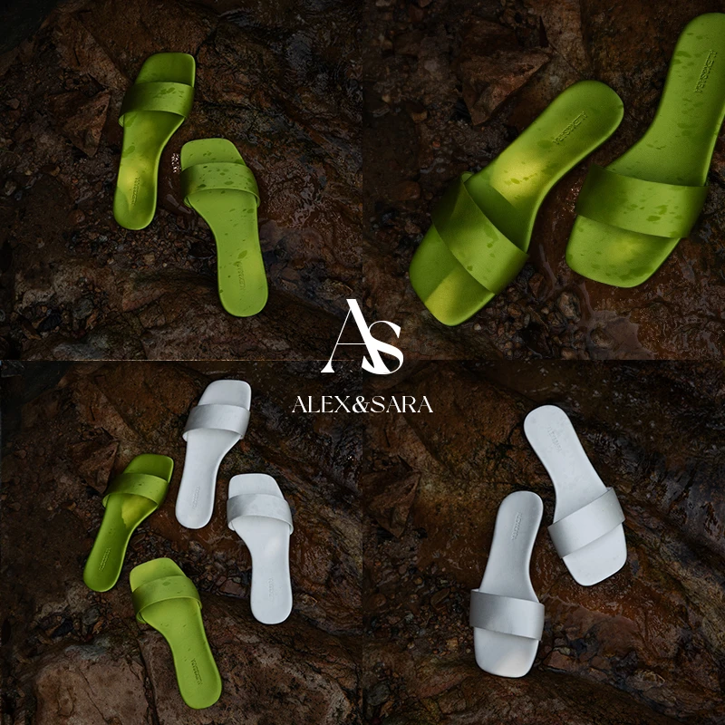 ALEXSARA原创系列 2025夏季新款 方头平底彩色一字带拖鞋半拖