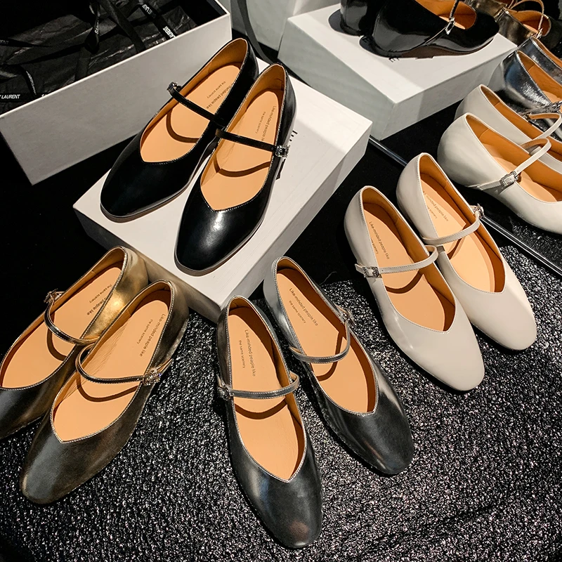 7800法式圆头真皮一字带内增高百搭玛丽珍单鞋复古软底浅口鞋大码