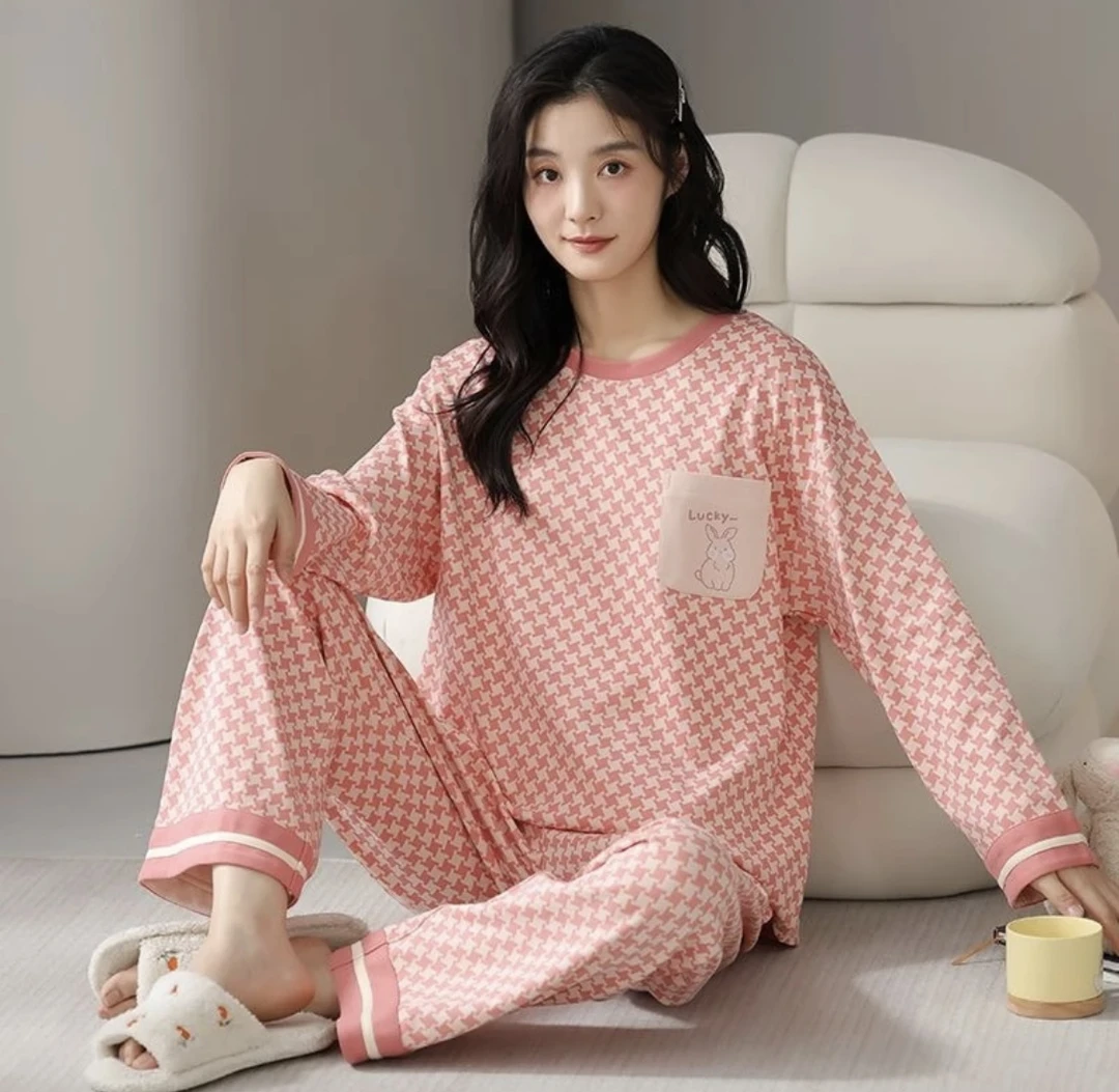 千鸟格长袖长裤家居服睡衣女套装可外穿韩版YZT
