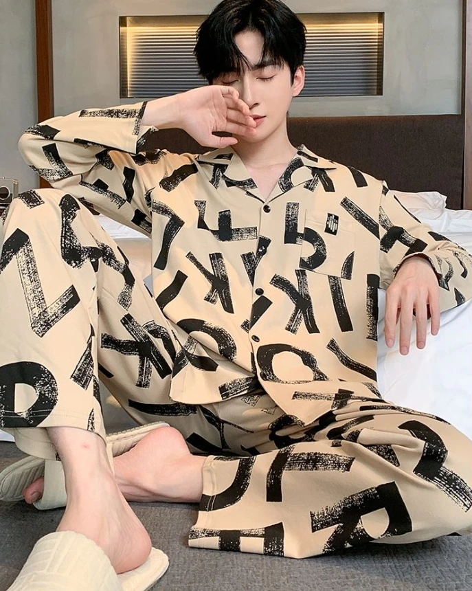 【开衫多款】纯棉秋冬长袖长裤睡衣男士休闲家居服套装HMF