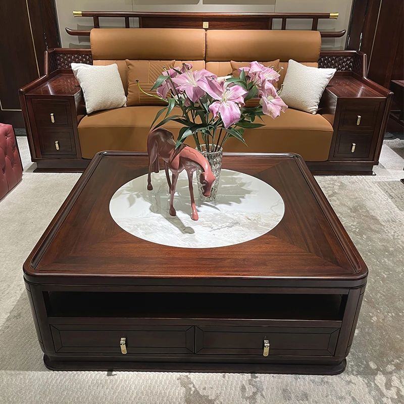 新中式赛鞋木豆乌金木岩板大方几客厅成套简约禅意储物方茶几