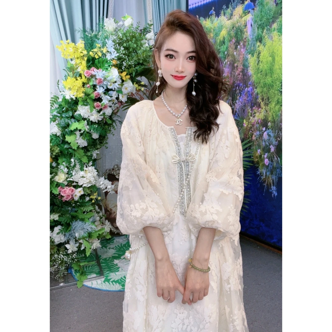 【新中式】国风国潮法式浪漫绣花拼接网纱轻奢女装连衣裙241D115