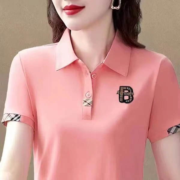 翻领休闲短袖t恤女士夏2022新款polo衫减龄妈妈宽松显瘦体恤