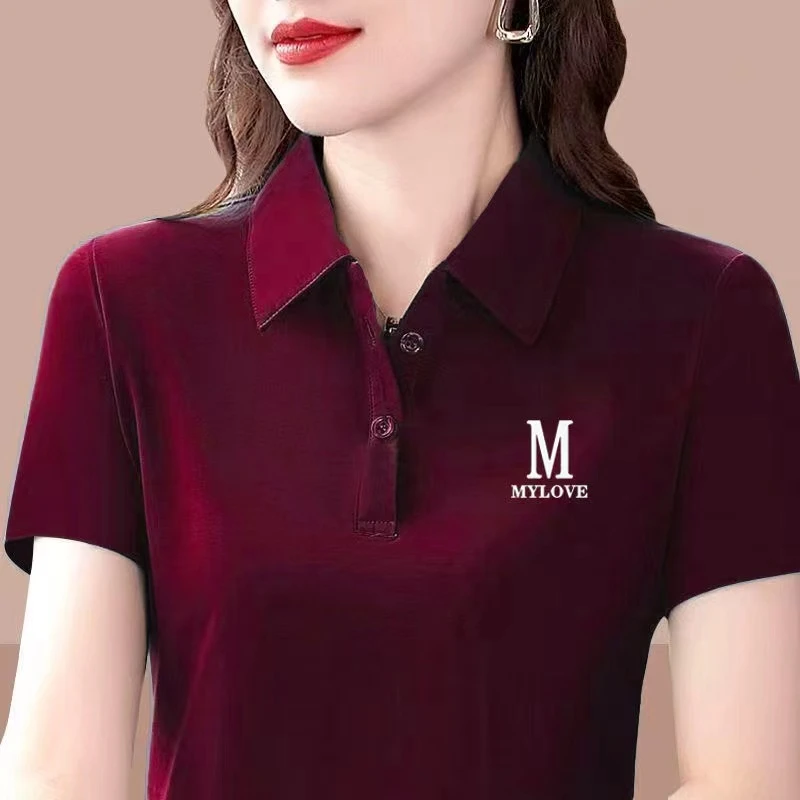 品质妈妈翻领洋气短袖t恤女夏季新款polo中年人运动休闲上衣大码
