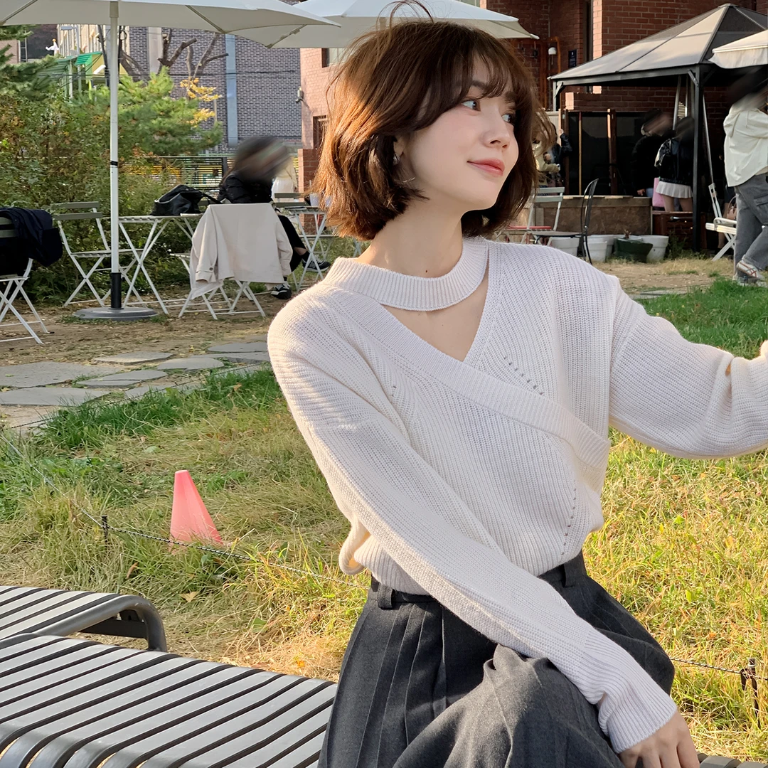 现货-【锁骨密码】FS411S042 V领挂脖毛衣