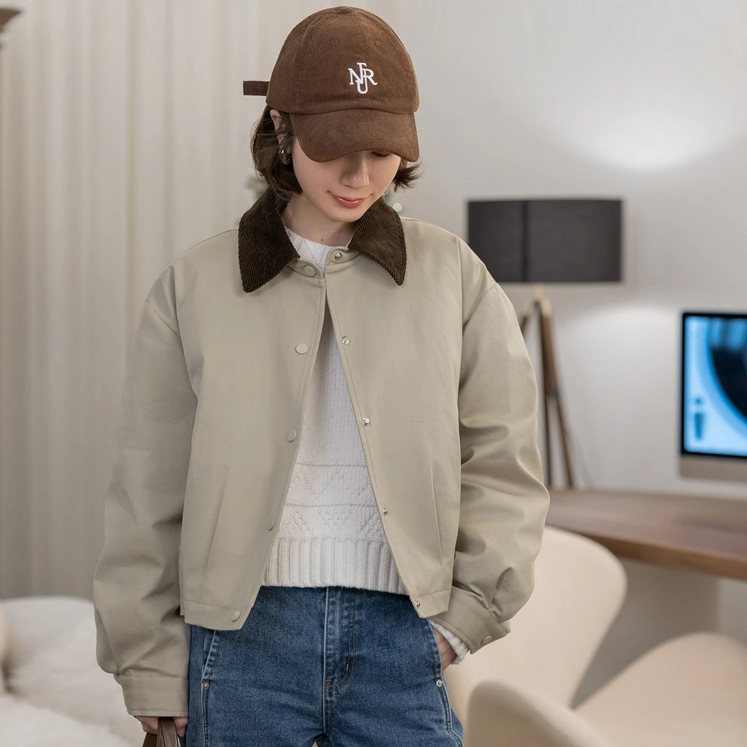 【焦糖布蕾】灯芯绒撞色翻领羽绒服FS309w022【ZY专属】