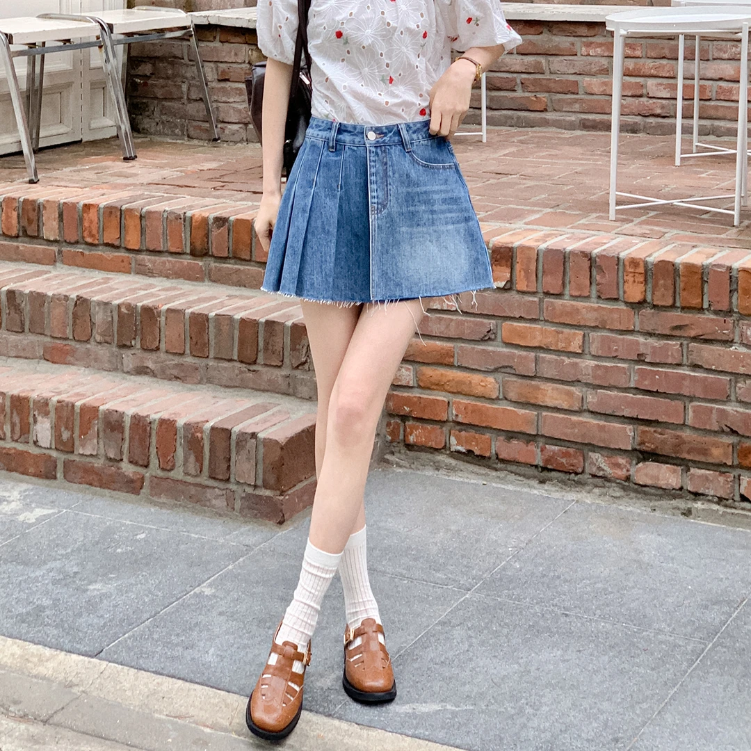 现货-【晴天乐园】牛仔压褶式裤裙 FS403X006