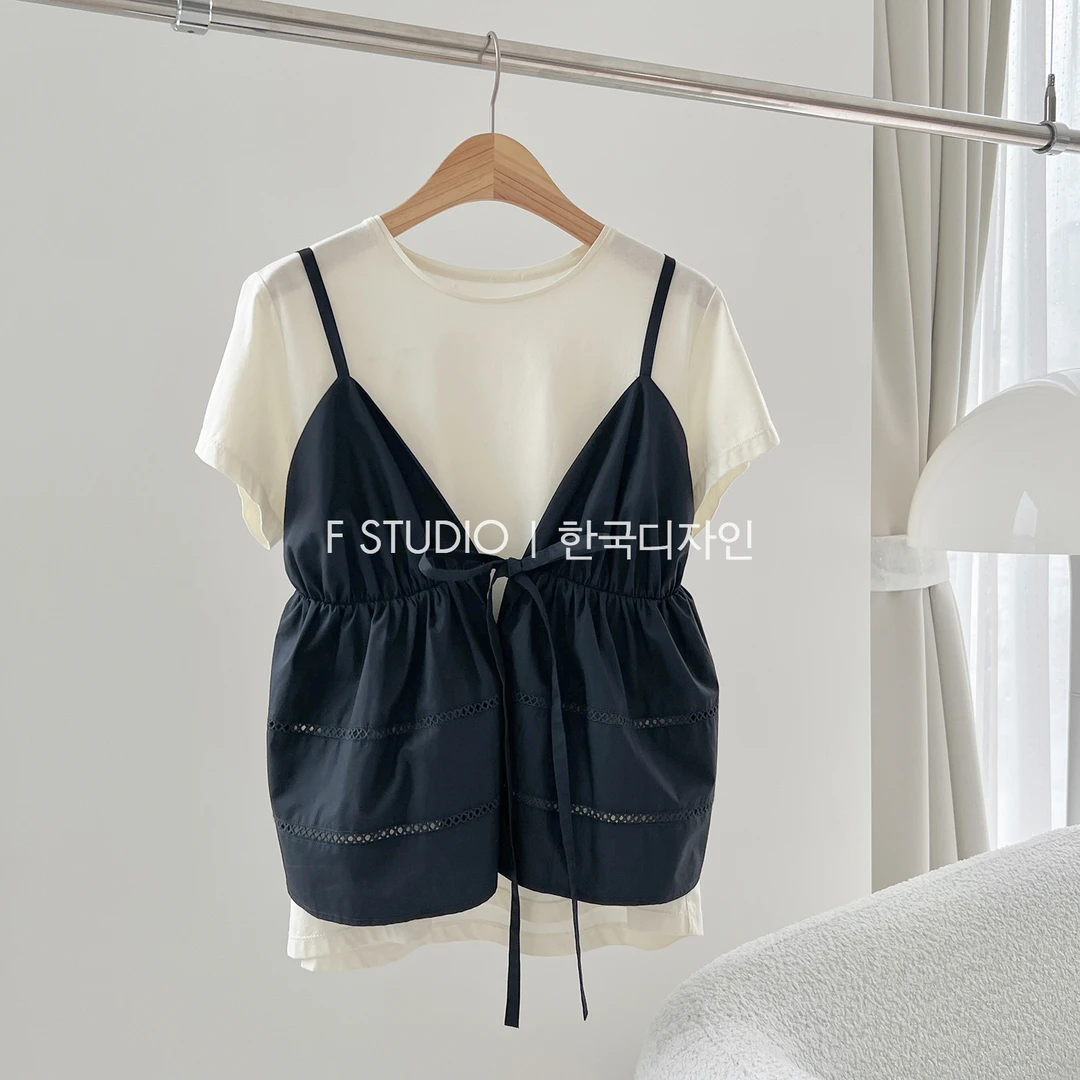 现货-【小城夏天】圆领T+系带小衫套装FS304S018