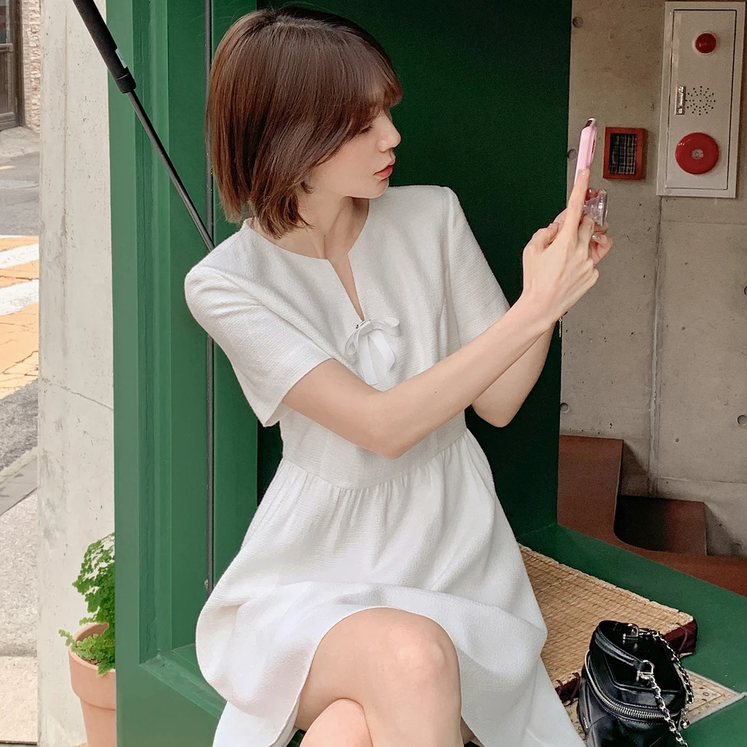 现货-【山茶香氛】领口蝴蝶结连衣裙 FS404L008