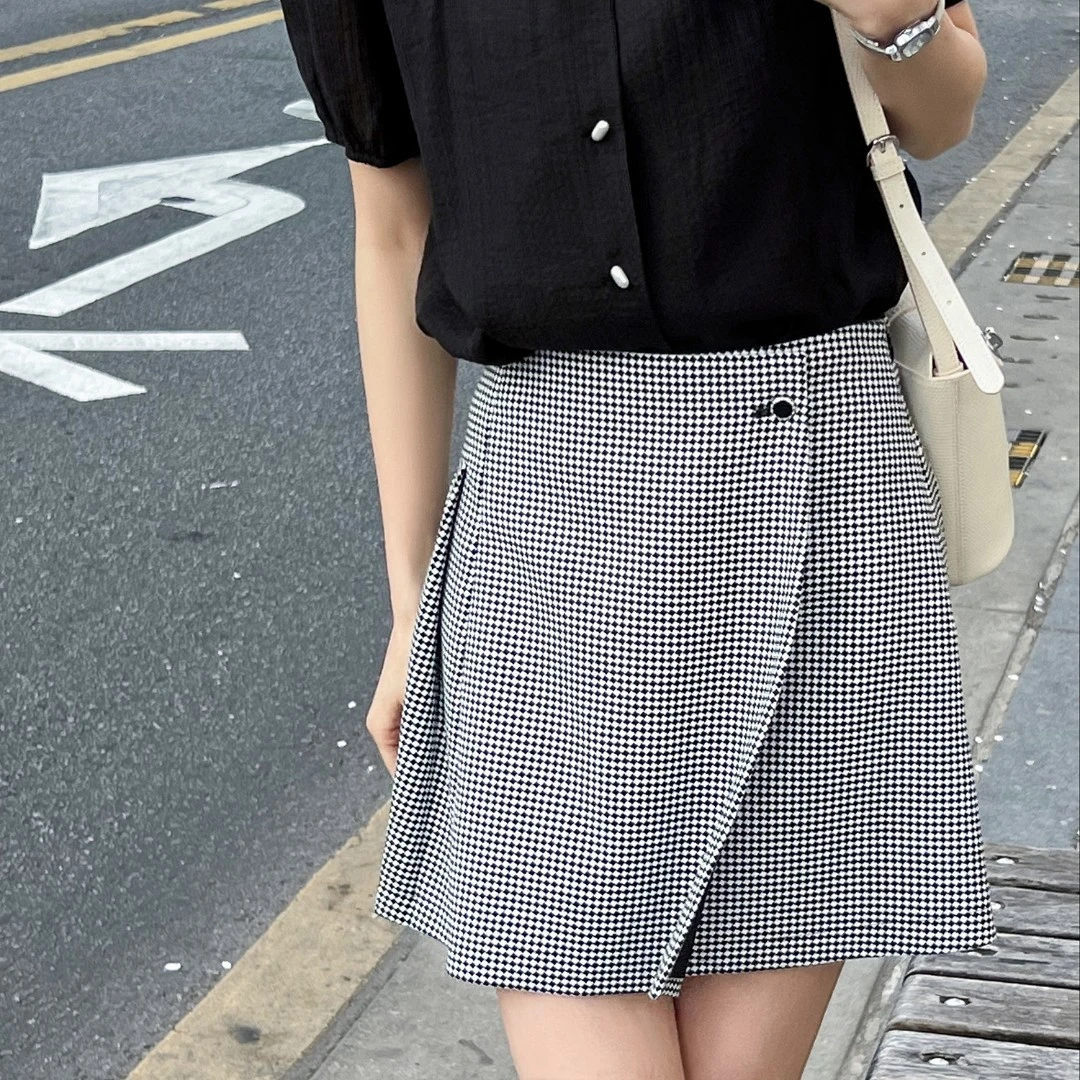 「现货」【半糖菱格】千鸟格压褶短裙FS303X026
