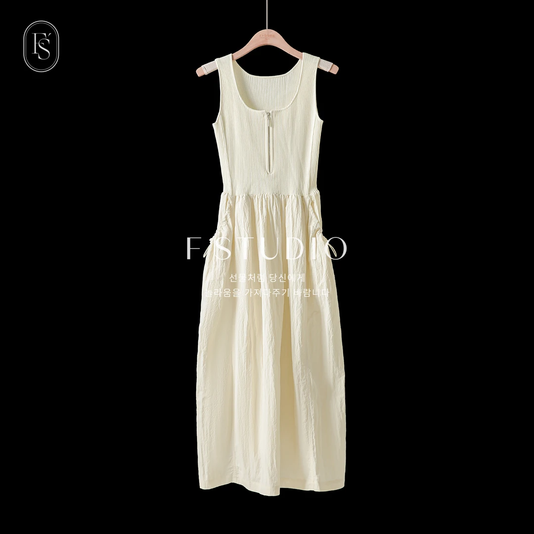 新品-【香草雪芭】FS404L050无袖针织拼接连衣裙