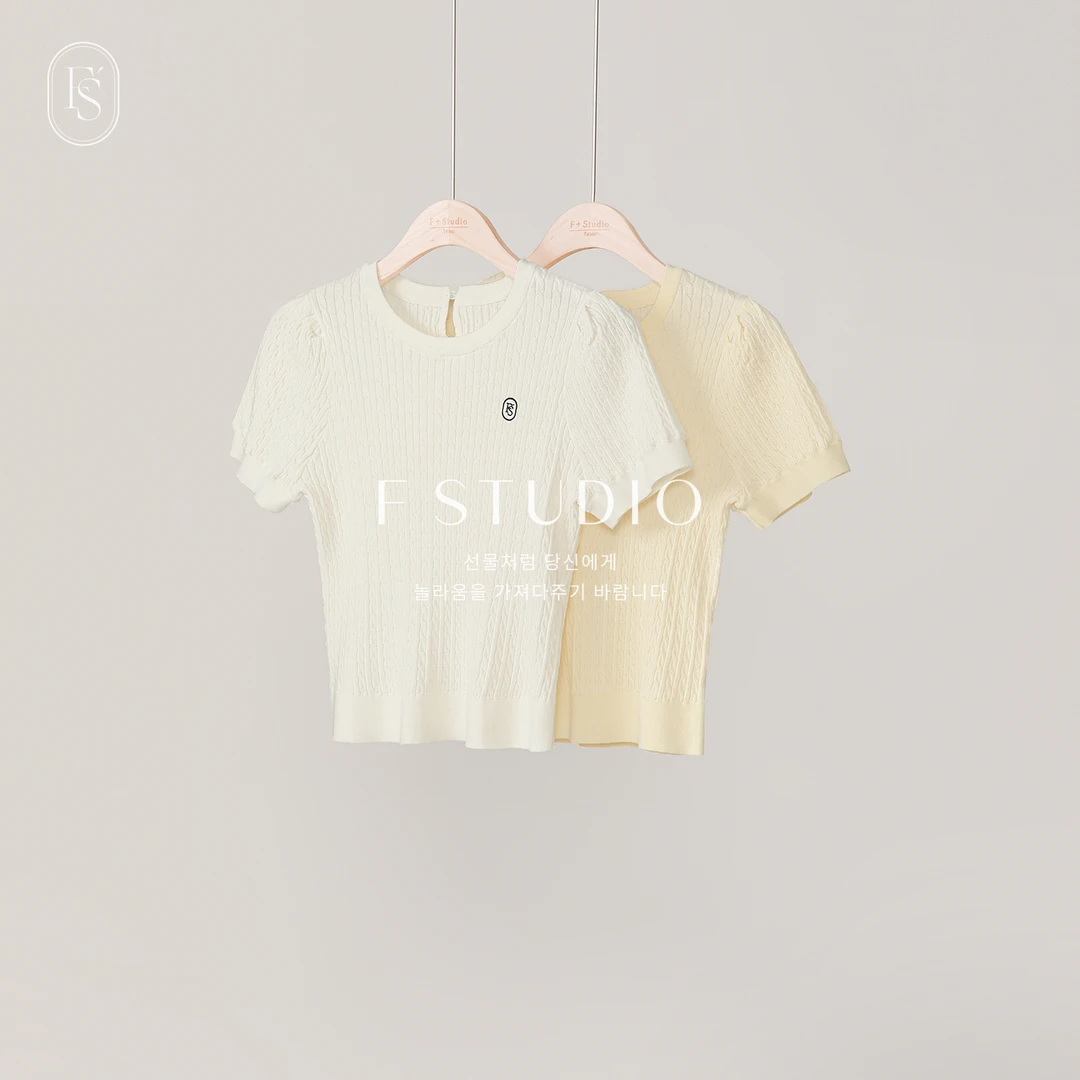 现货-【柠檬淡奶】圆领绞花短袖上衣FS404S034