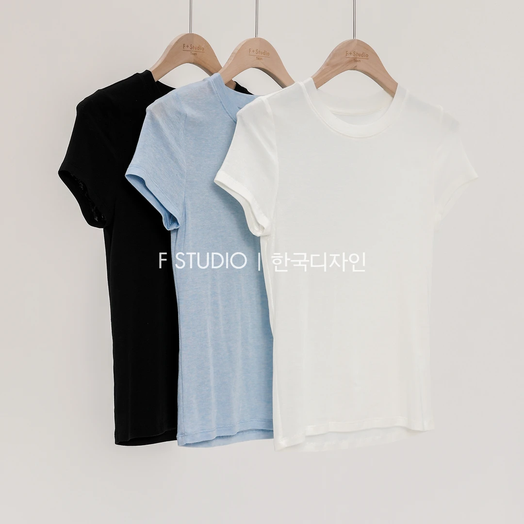 法儿家韩国限定【丝雾印象】三色圆领针织T恤FS403S040