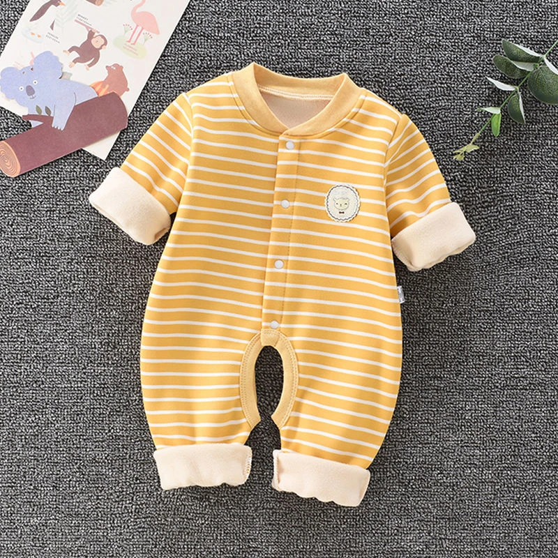 婴儿加绒连体衣服春秋款新生儿开档保暖哈衣男女宝宝爬服睡衣儿童