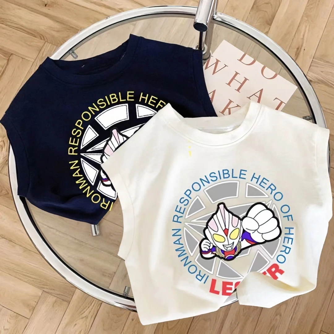 儿童纯棉背心夏季无袖T恤2023夏装卡通圆领休闲可爱中小童潮上衣