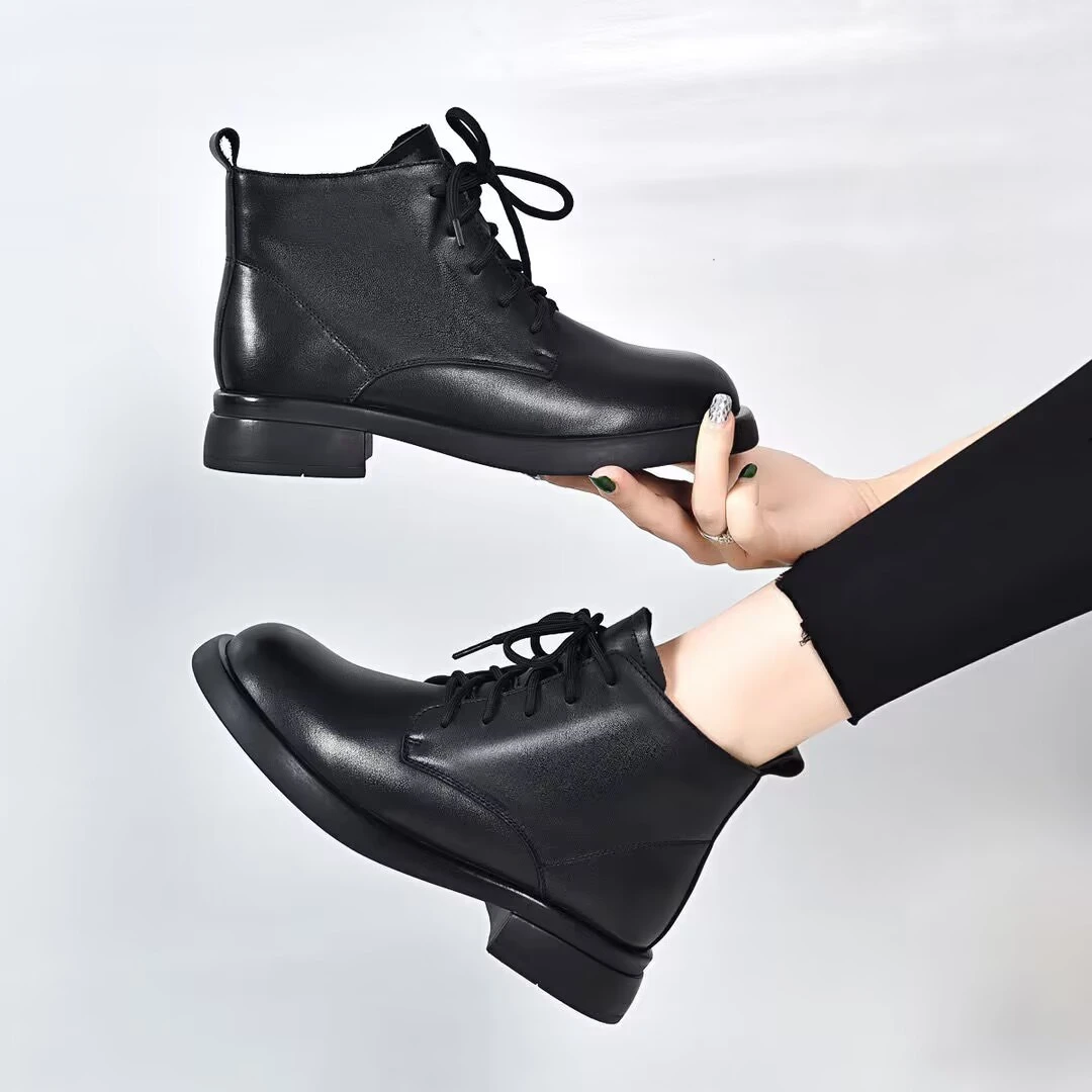 马丁靴秋冬新款系带拉链网红靴子女短靴百搭厚底加绒冬靴子时尚