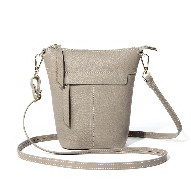 头层牛皮斜挎包女简约大容量真皮单肩水桶包包高级感精致小众女包