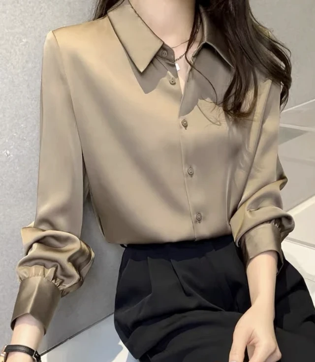 LL2025秋新款缎面轻熟衬衫长袖显瘦爆款百搭品质上衣女气质衬衫