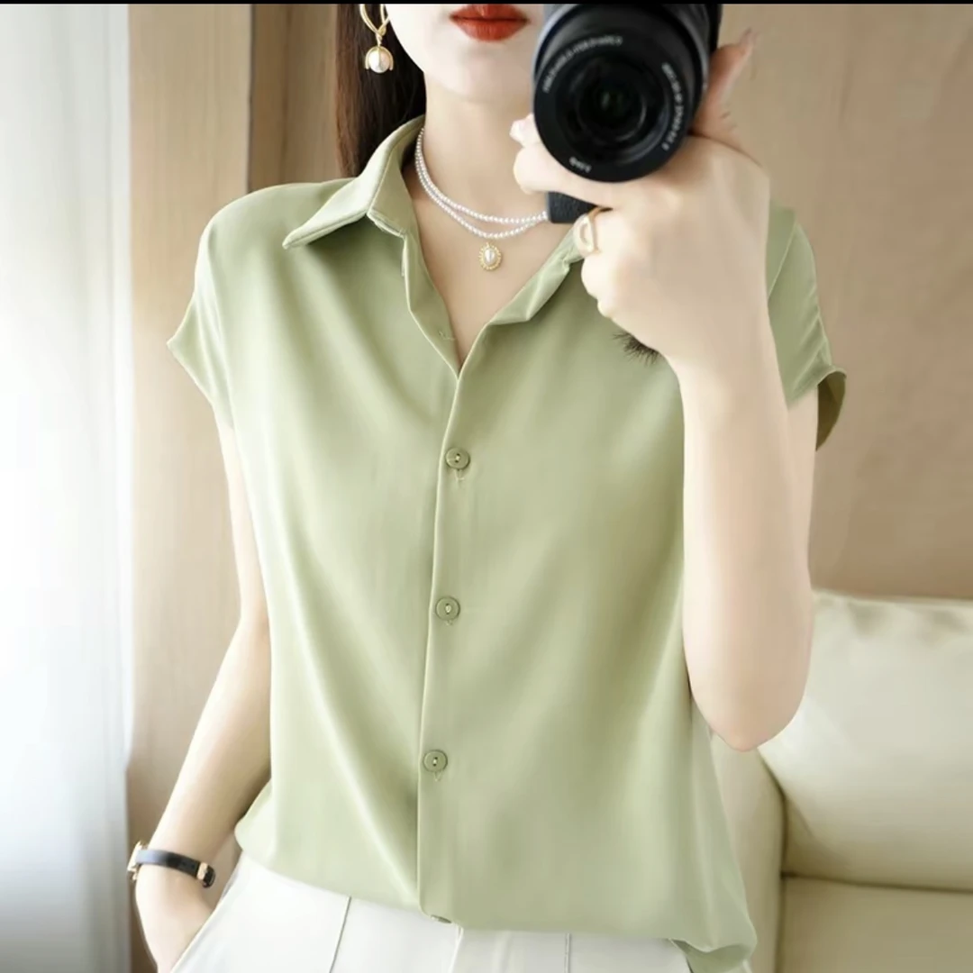2025夏季新款短袖透气百搭简约时尚纯色休闲女装小衫显瘦半袖夏装