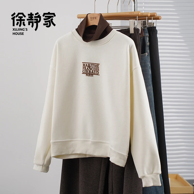 XUJINGJIA/徐静家秋冬款加绒加厚宽松百搭显瘦软糯卫衣6320002