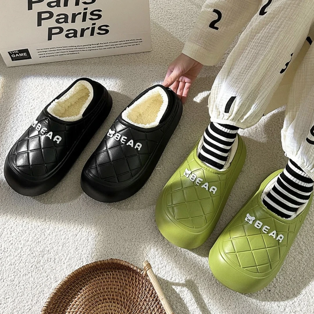 踩屎感外穿棉拖鞋女冬季室内情侣家居包跟加绒加厚保暖防水棉鞋男