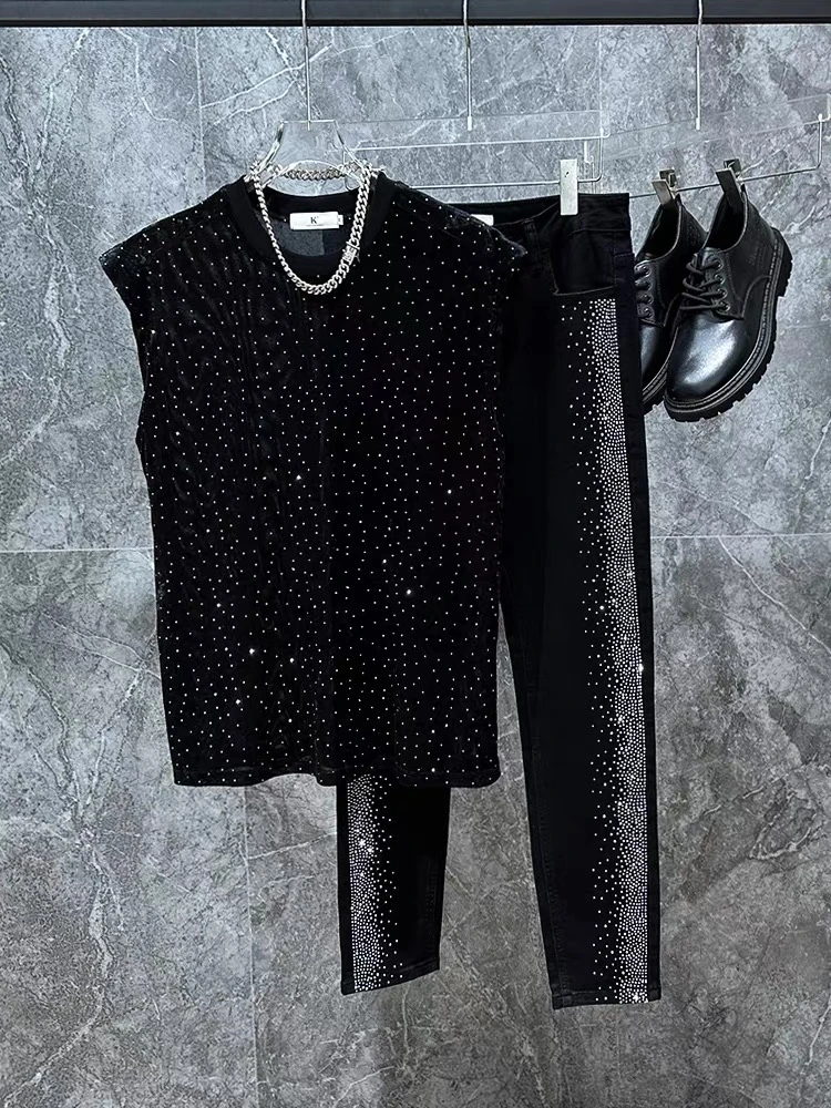 新款男士短袖烫钻T轻奢时尚