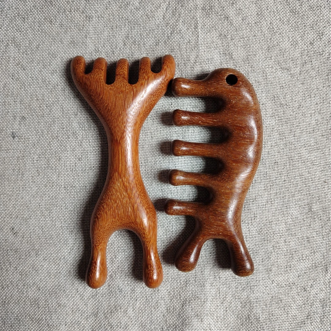 檀木按摩梳便携多功能头疗家用防静电紫檀木回光返照木梳子