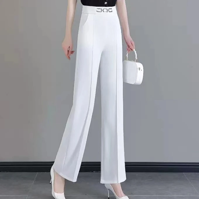 【322裤子】薇乐女装垂感直筒裤显瘦白色高腰休闲夏季薄款宽松