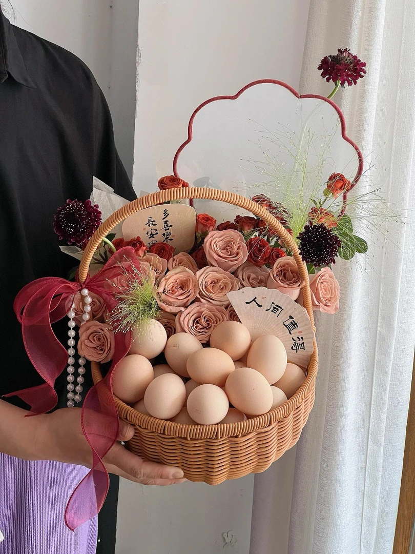 东方家  中秋节仿藤水果插花花篮水果篮